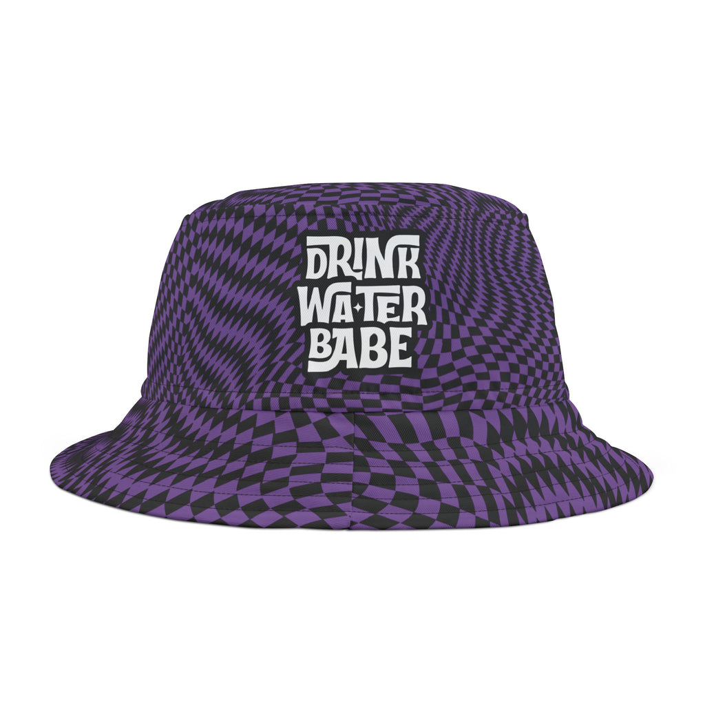 "Drink Water Babe" — Bucket Hat — Purple Optical Illusion Print