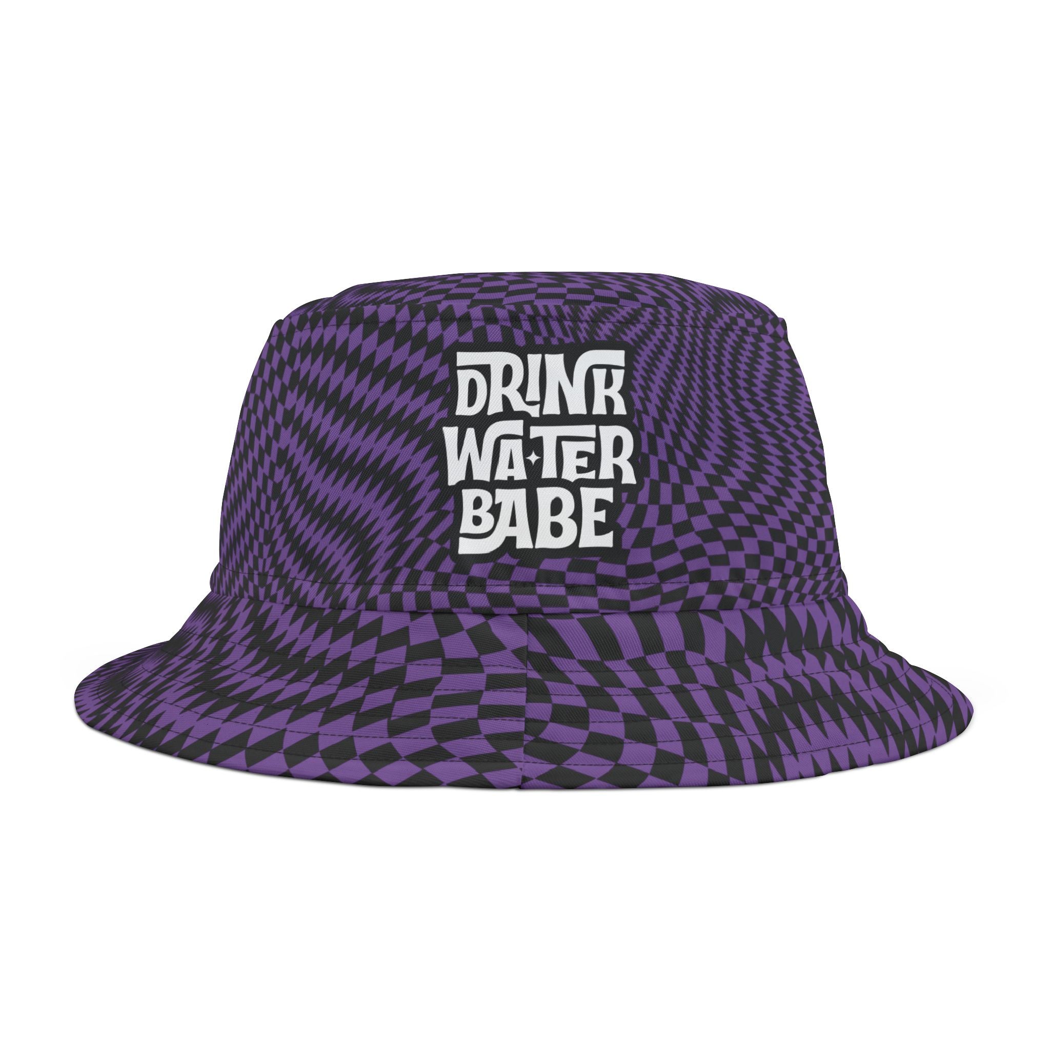 "Drink Water Babe" — Bucket Hat — Purple Optical Illusion Print