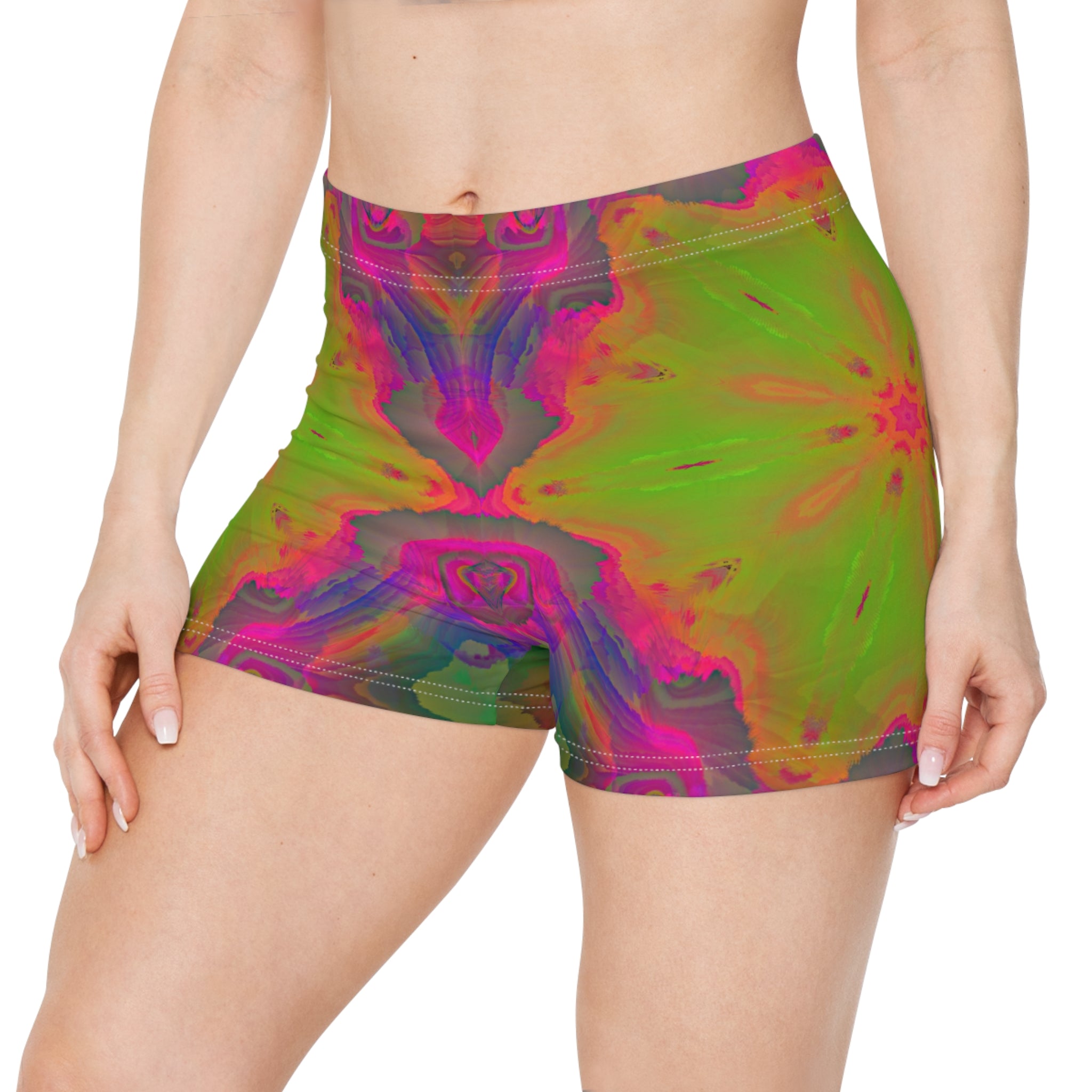 Psychedelic Kaleidoscope Women's Shorts – Neon Tie-Dye AOP Activewear