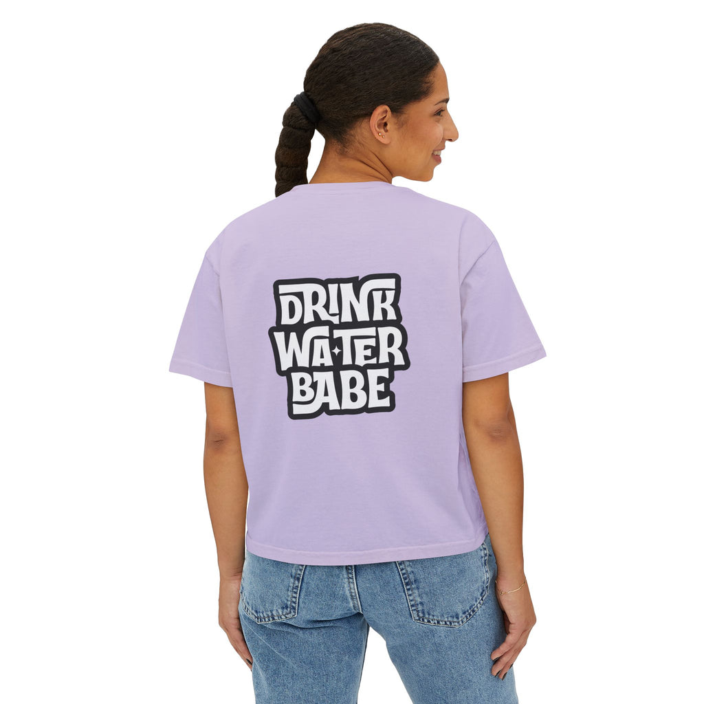 "Drink Water Babe" Boxy Tee — Women's Retro Graphic Crop T‑Shirt