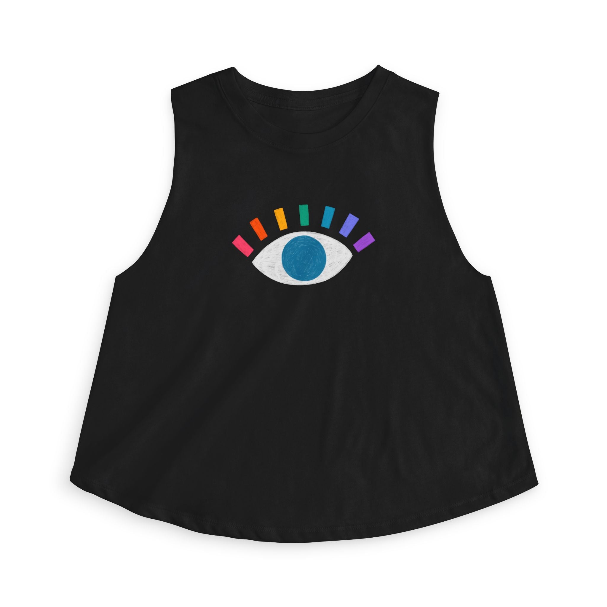Rainbow Eye Women’s Crop Top — Minimal Graphic Muscle Tank