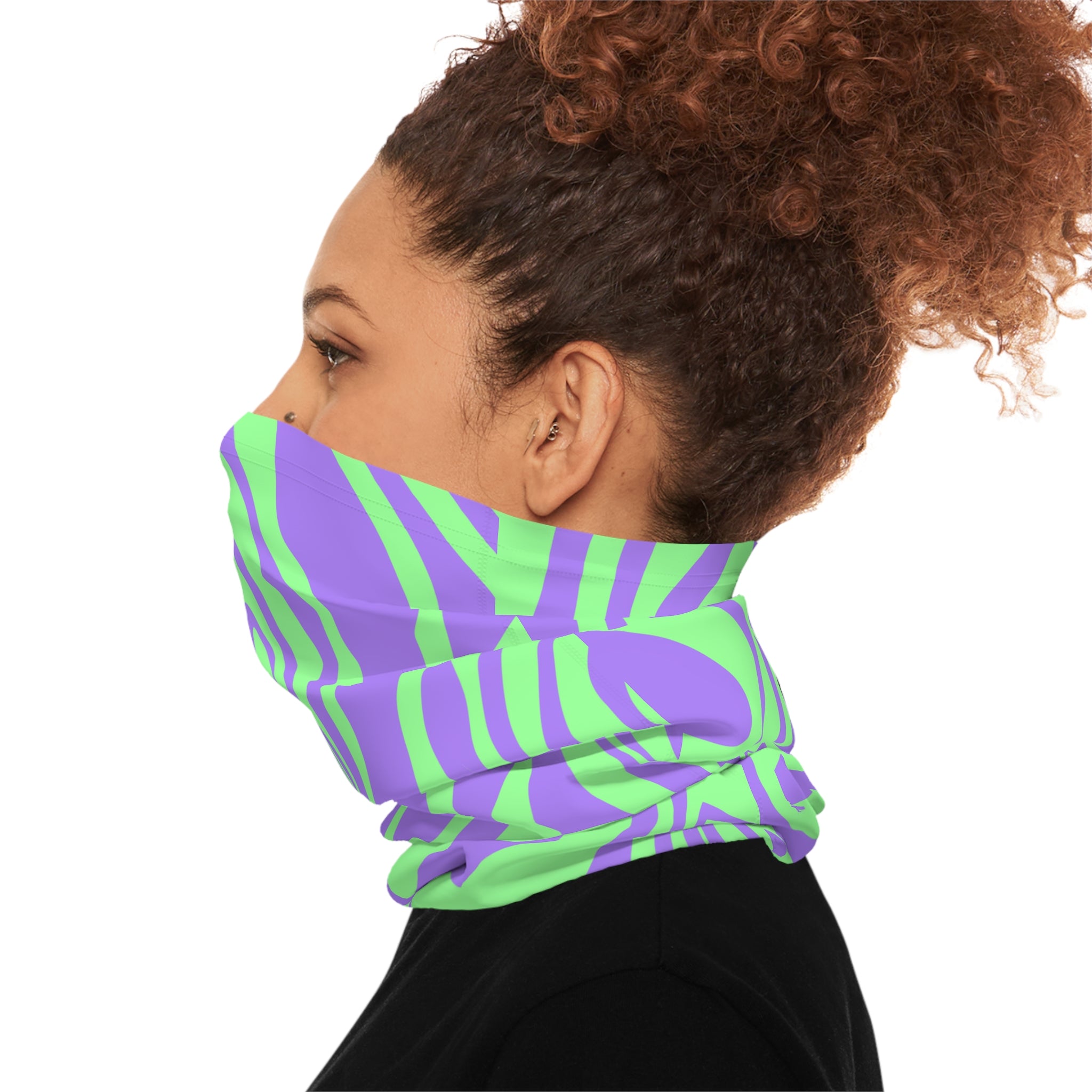 Psychedelic Swirl Neck Gaiter — Green & Purple Abstract Face Scarf