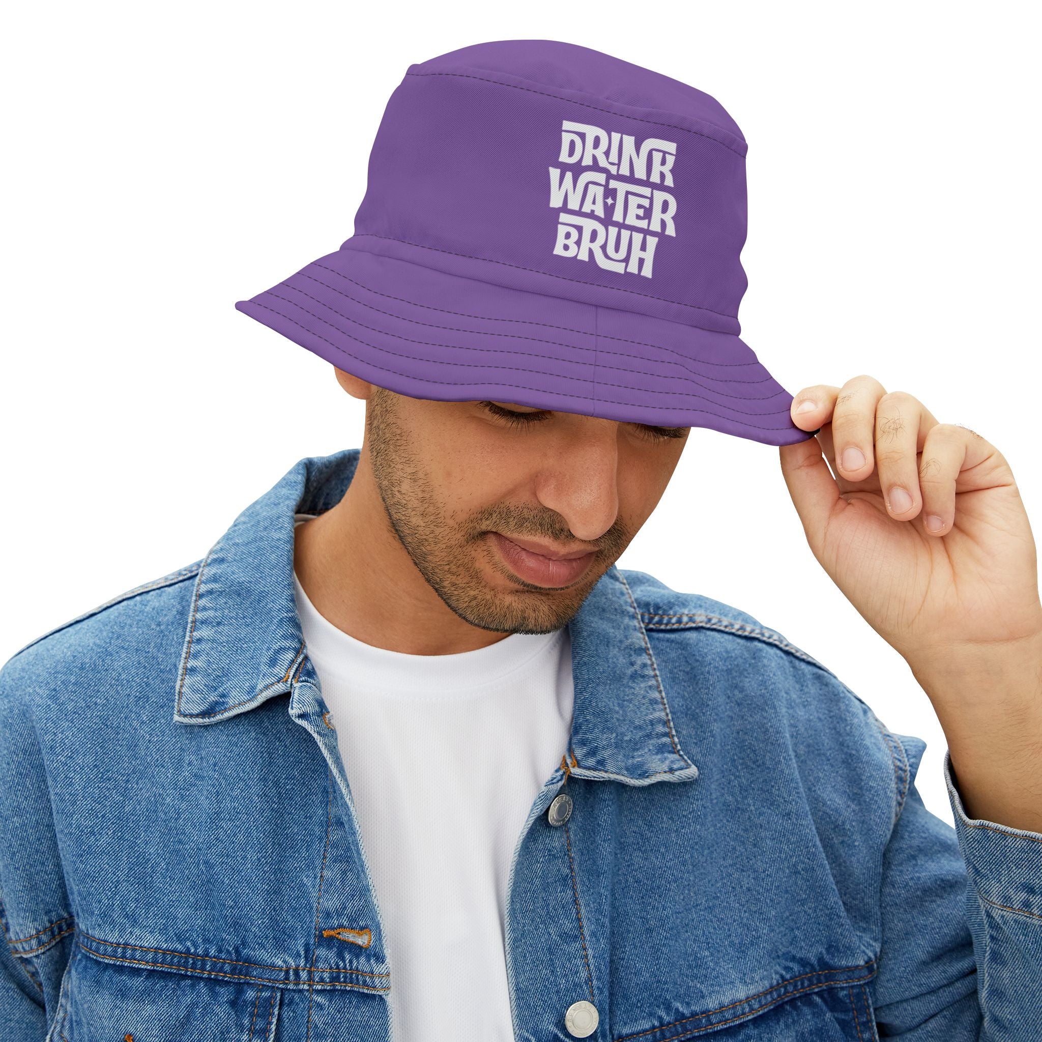"Drink Water Bruh" — Bucket Hat — Purple/White