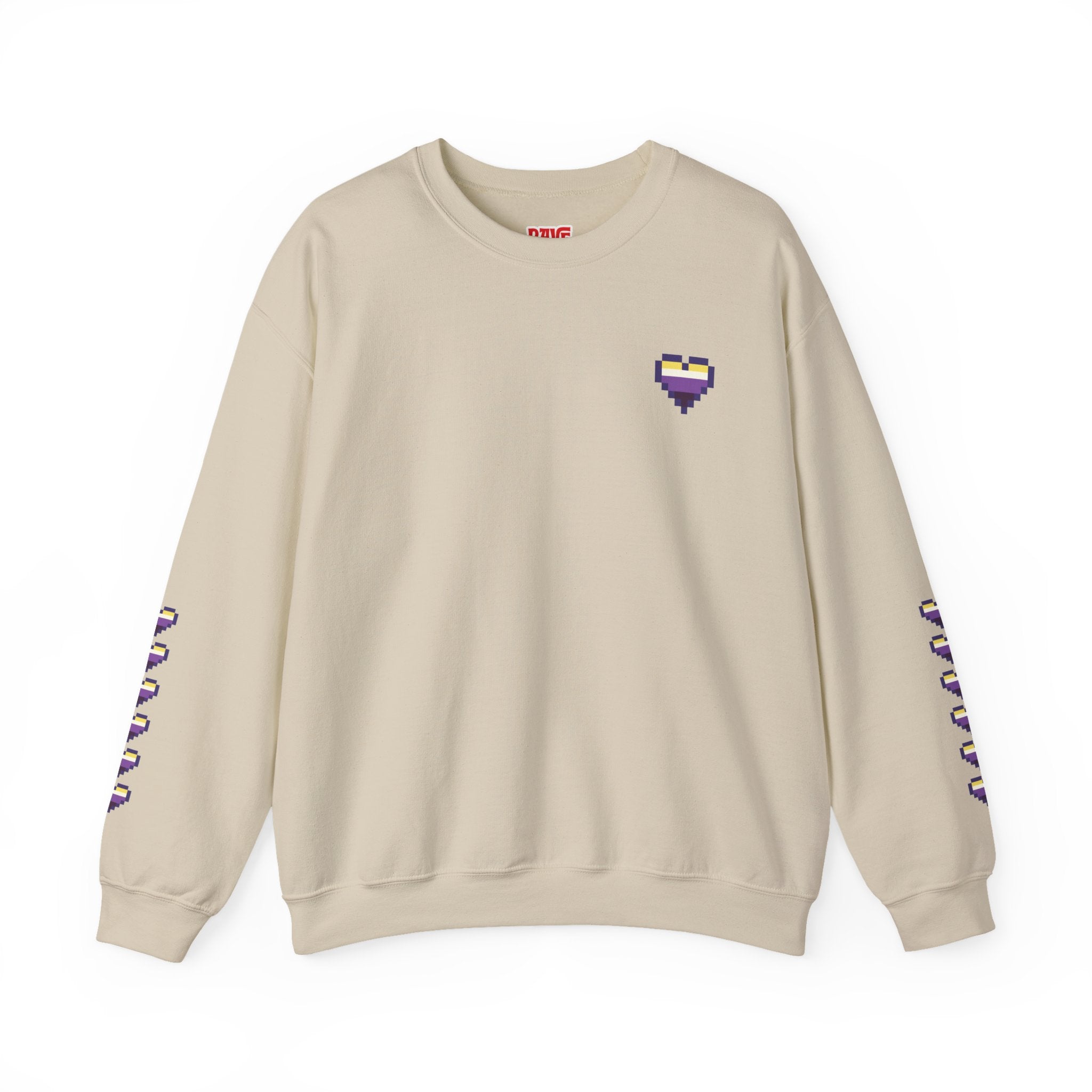 Pixel Non Binary Pride Heart Rainbow Crewneck Sweatshirt