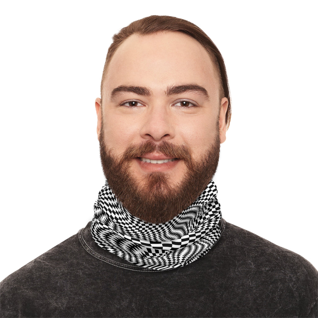 Neck Gaiter — Black & White Optical Illusion Pattern
