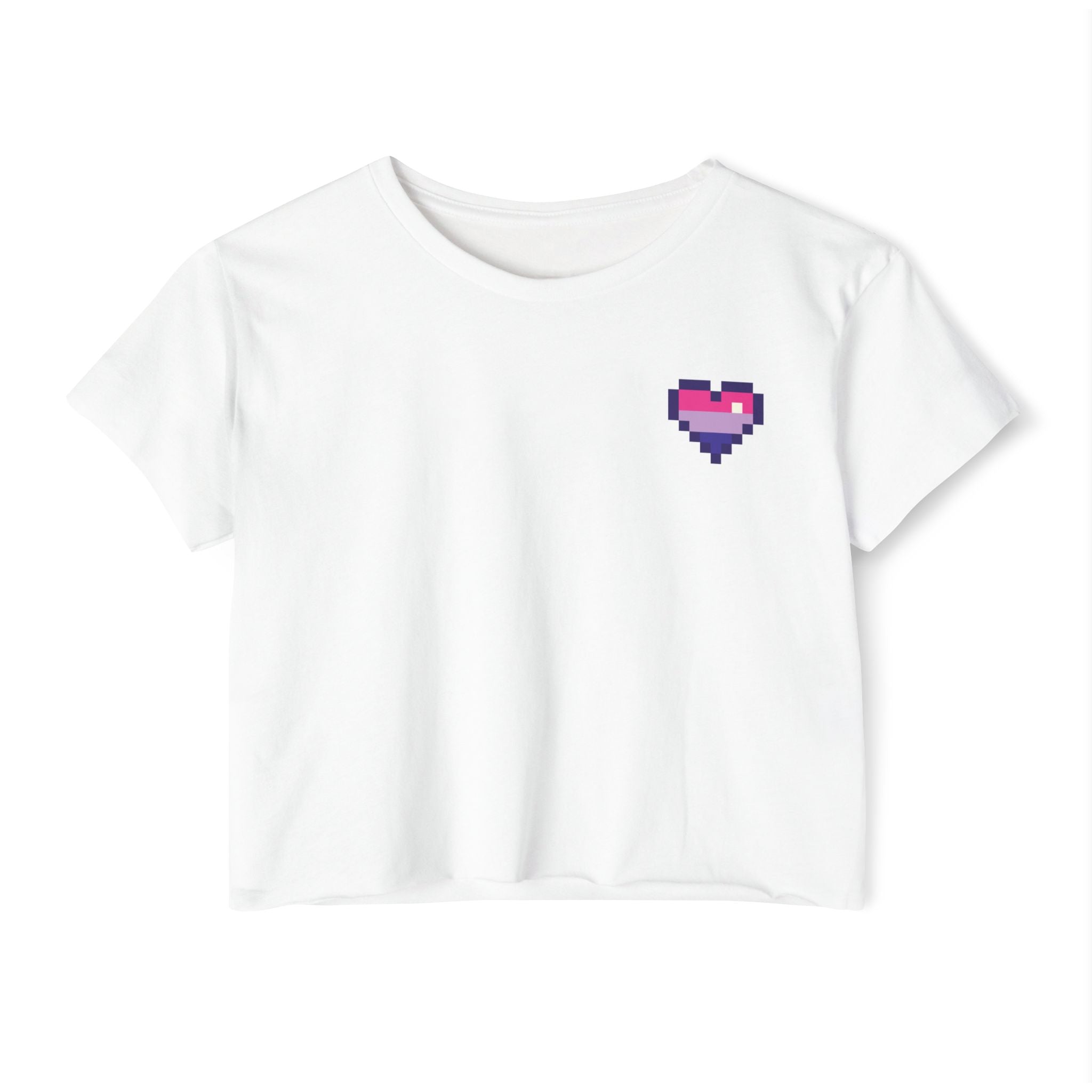 Pixel Bi-Pride Heart Crop Top — Women's Festival Graphic Tee