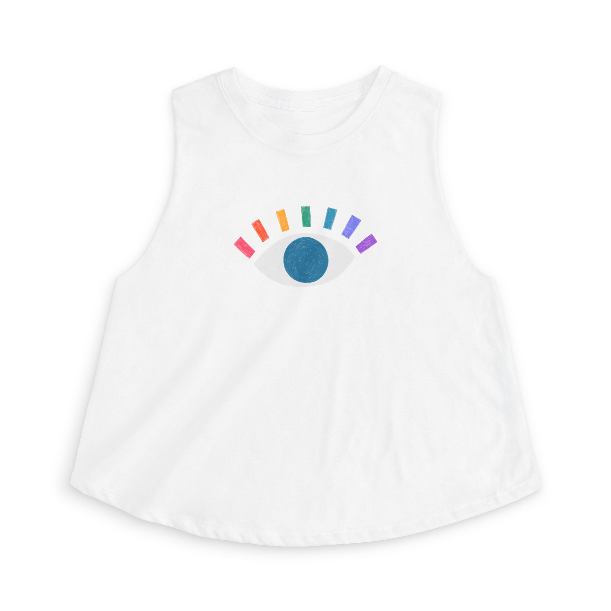 Rainbow Eye Women’s Crop Top — Minimal Graphic Muscle Tank