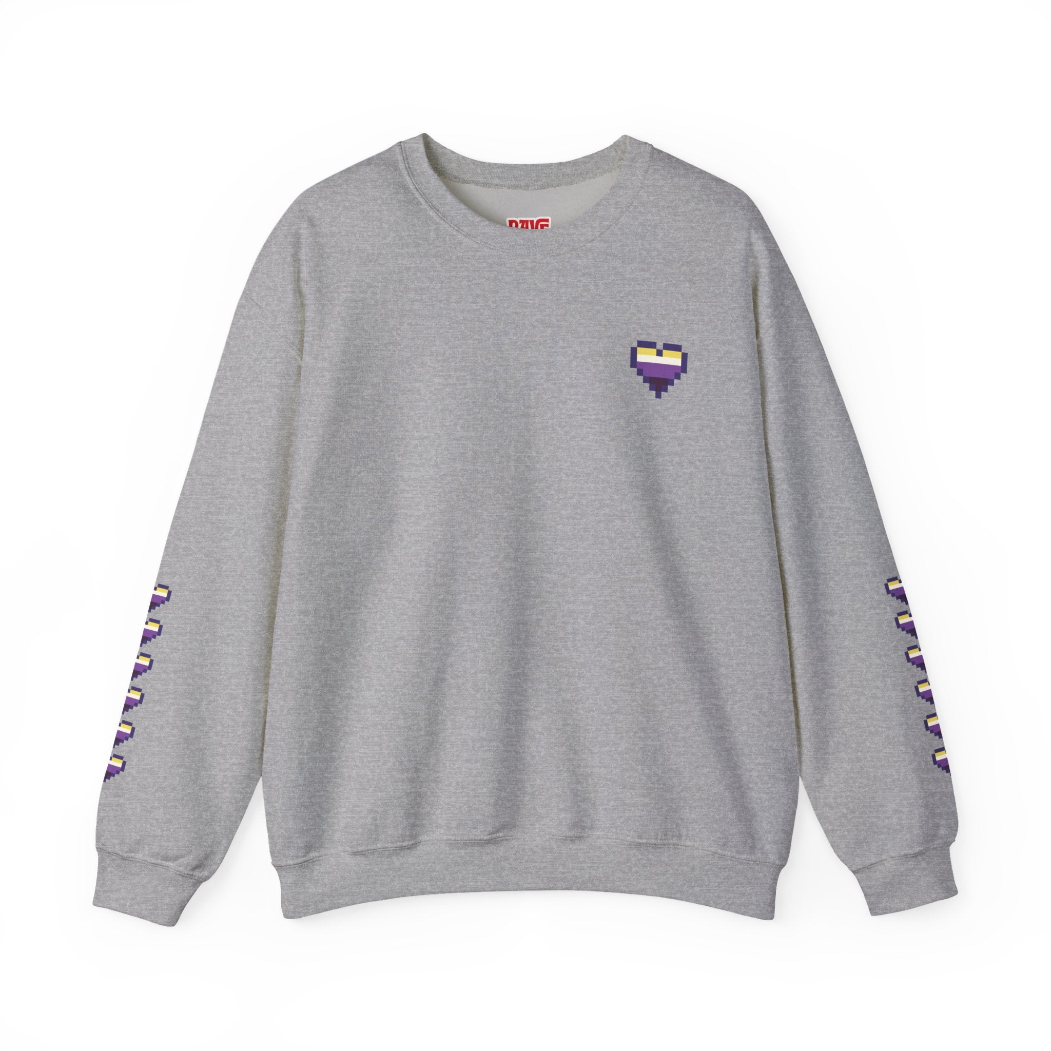 Pixel Non Binary Pride Heart Rainbow Crewneck Sweatshirt