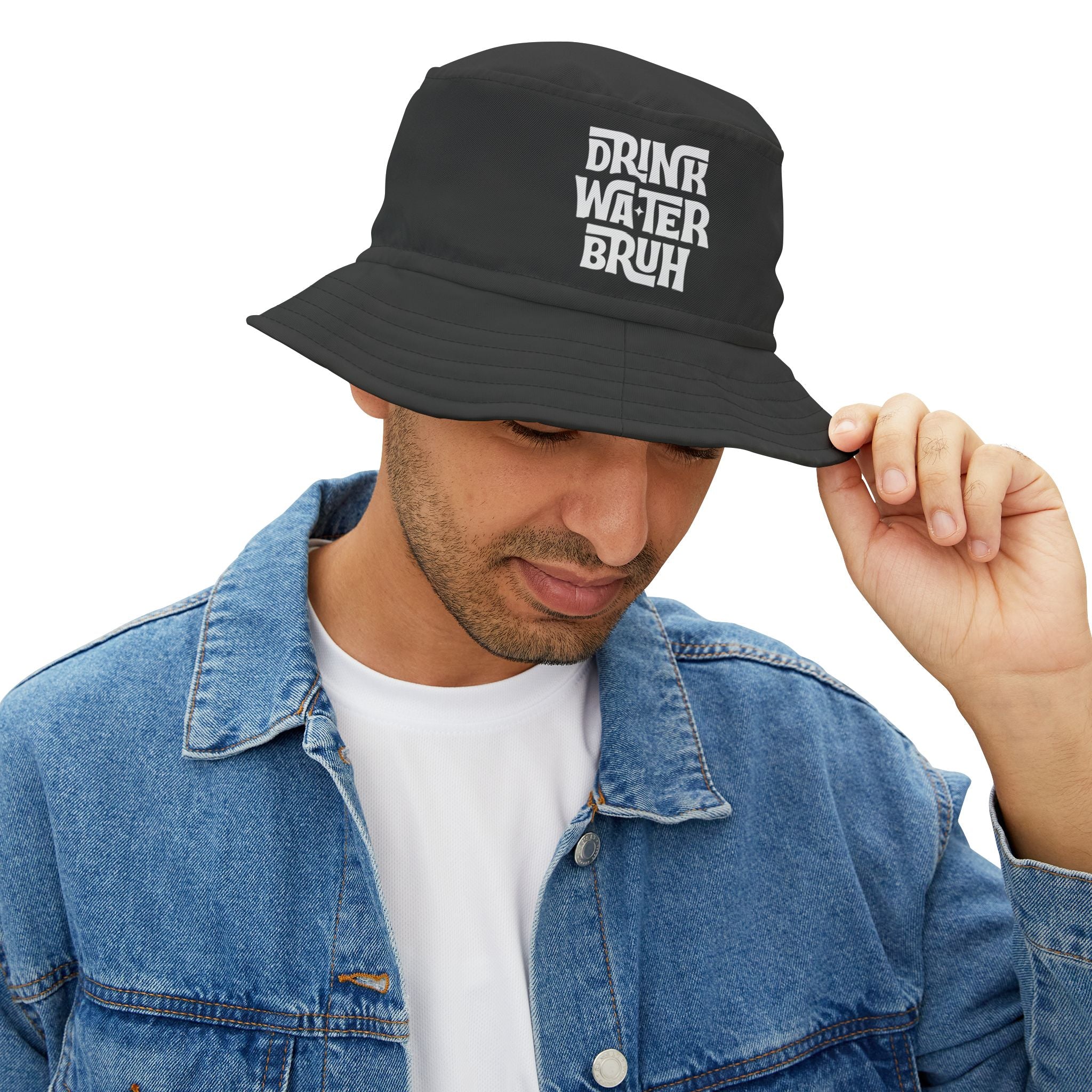 "Drink Water Bruh" — Bucket Hat — Black/White
