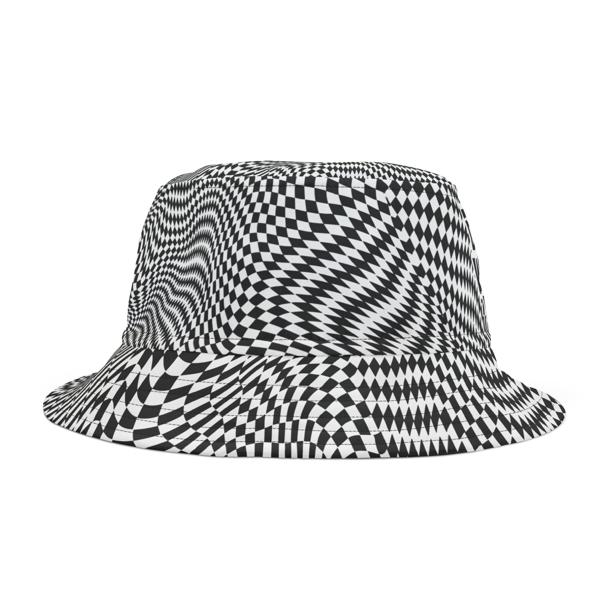 "Drink Water Babe" — Bucket Hat — Black & White Optical Trippy Pattern