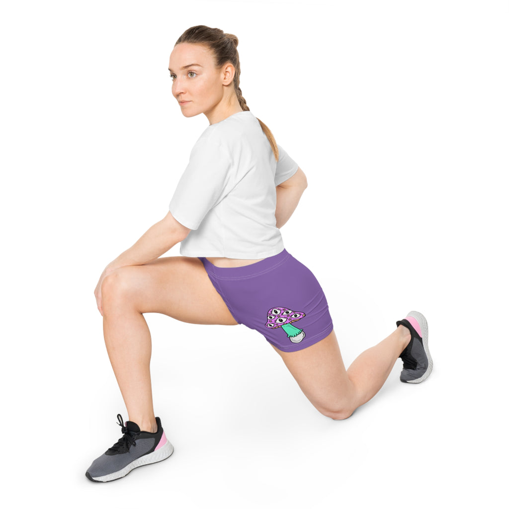 Purple Women's Shorts with Psychedelic Eye Mushroom Graphic