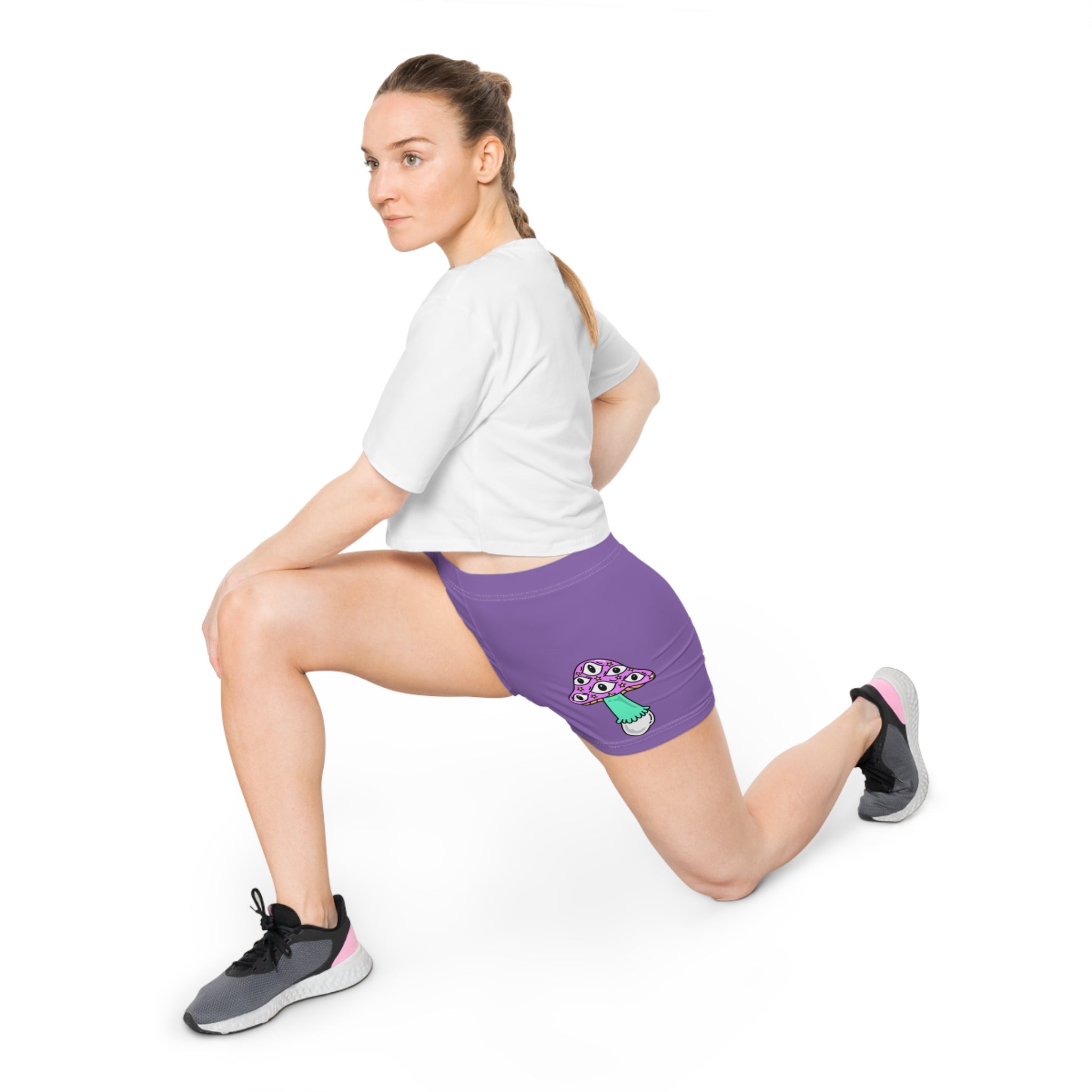 Purple Women's Shorts with Psychedelic Eye Mushroom Graphic