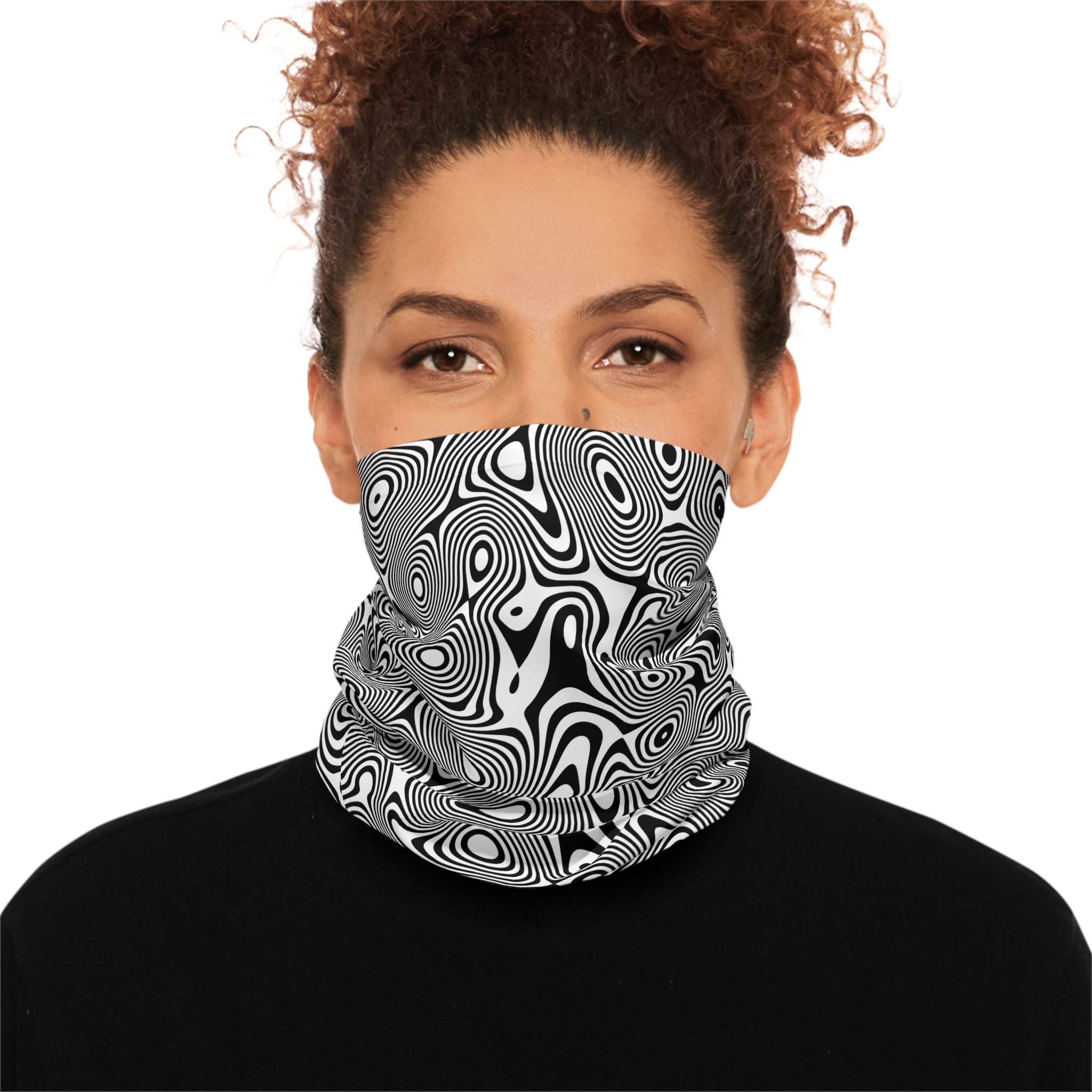 Psychedelic Black & White Swirl Neck Gaiter — Lightweight Optical Illusion Face Mask