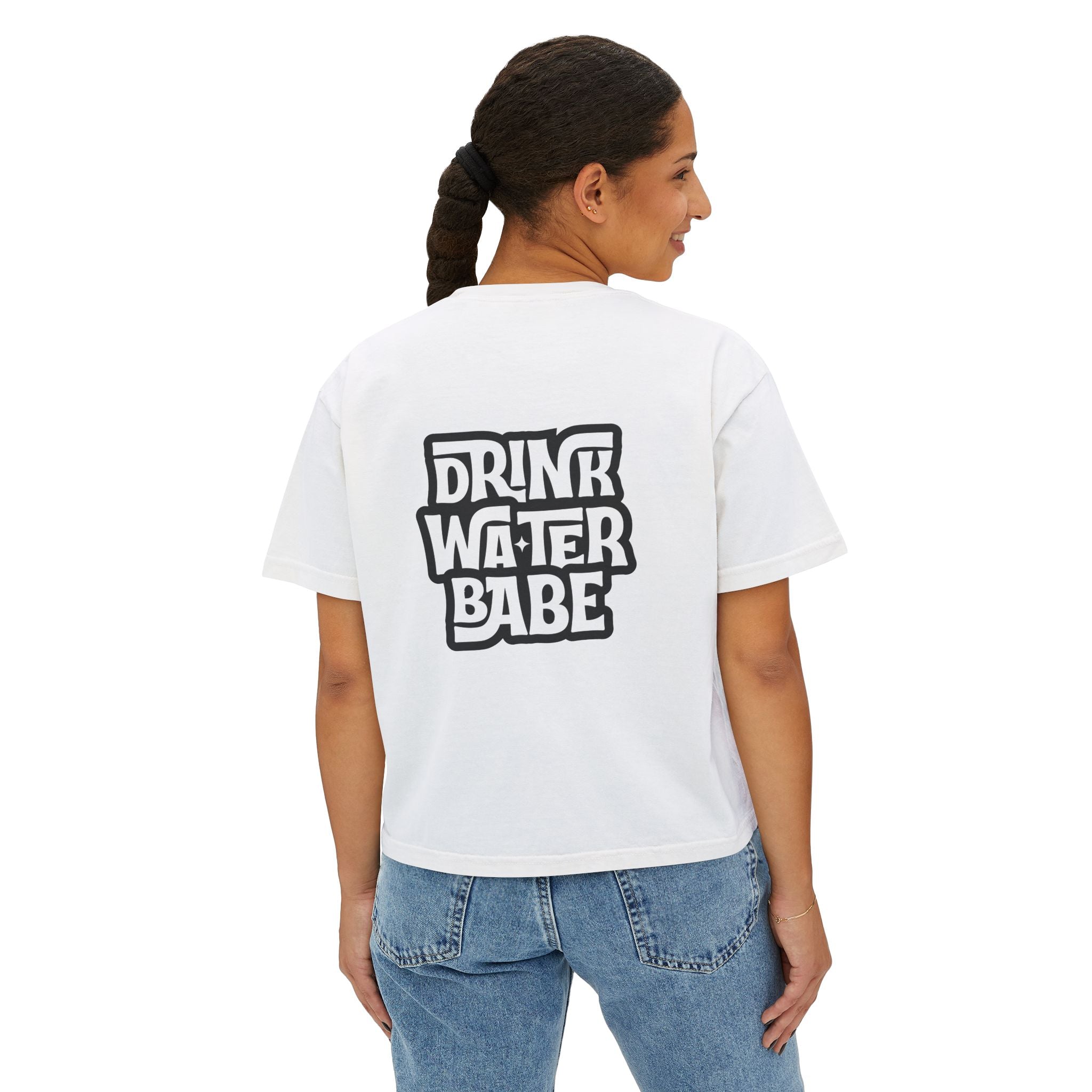 "Drink Water Babe" Boxy Tee — Women's Retro Graphic Crop T‑Shirt