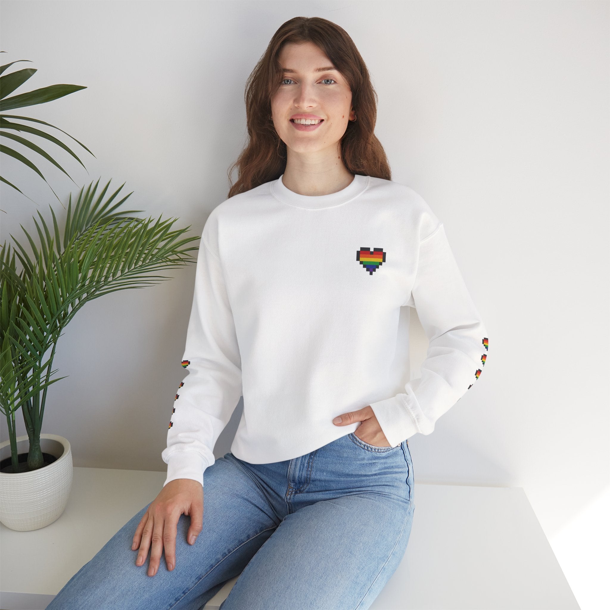 Pixel Pride Heart Rainbow Crewneck Sweatshirt
