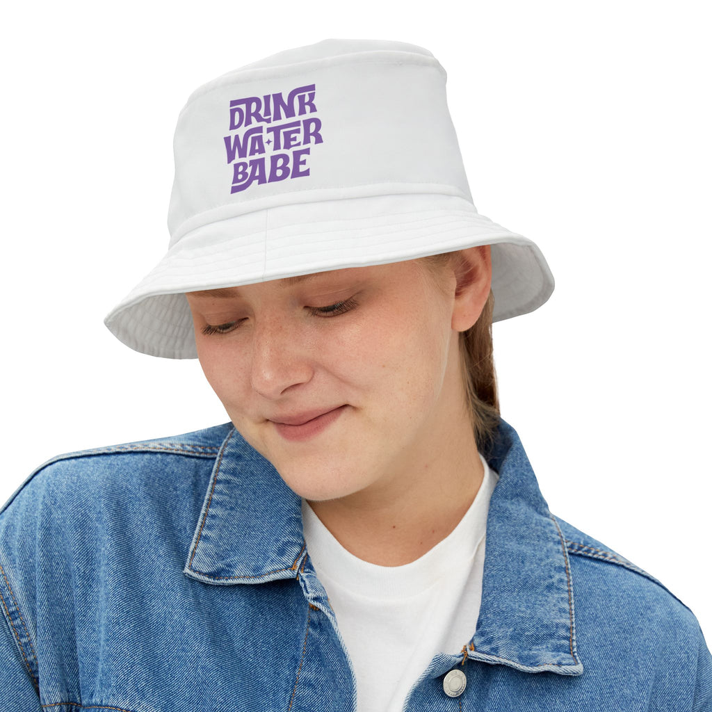 "Drink Water Babe" — Bucket Hat — White/Purple