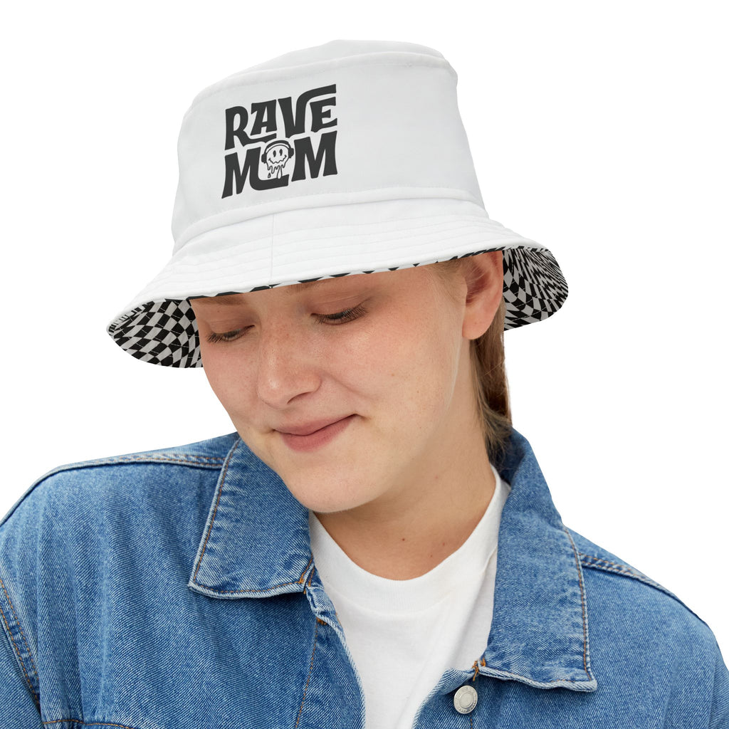 Rave Mom OG Bucket Hat — Optical Black/White Brim - Festival Hat
