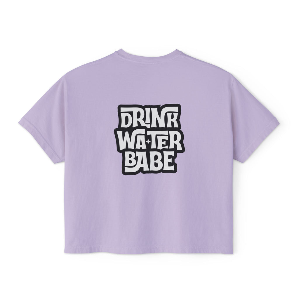 "Drink Water Babe" Boxy Tee — Women's Retro Graphic Crop T‑Shirt
