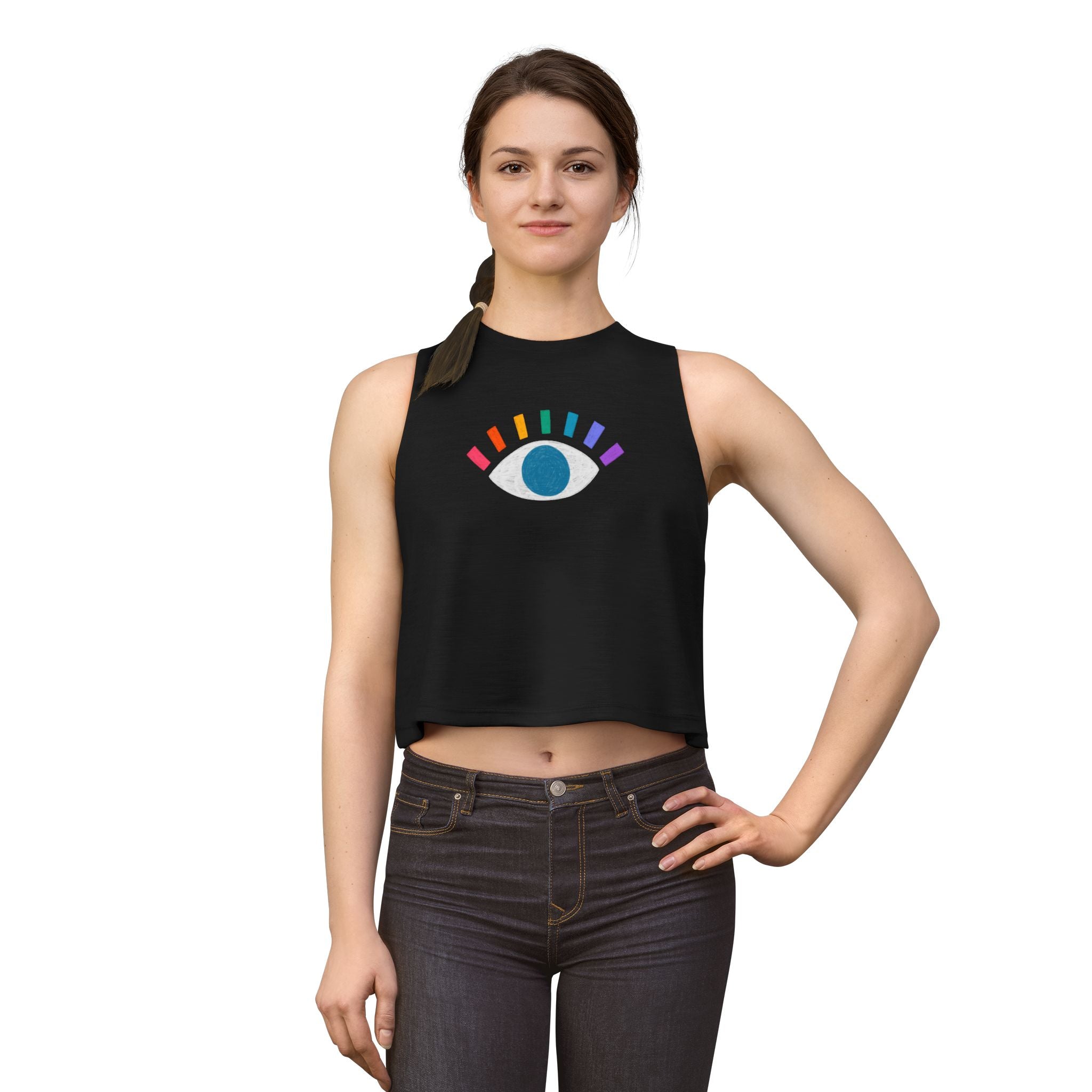 Rainbow Eye Women’s Crop Top — Minimal Graphic Muscle Tank
