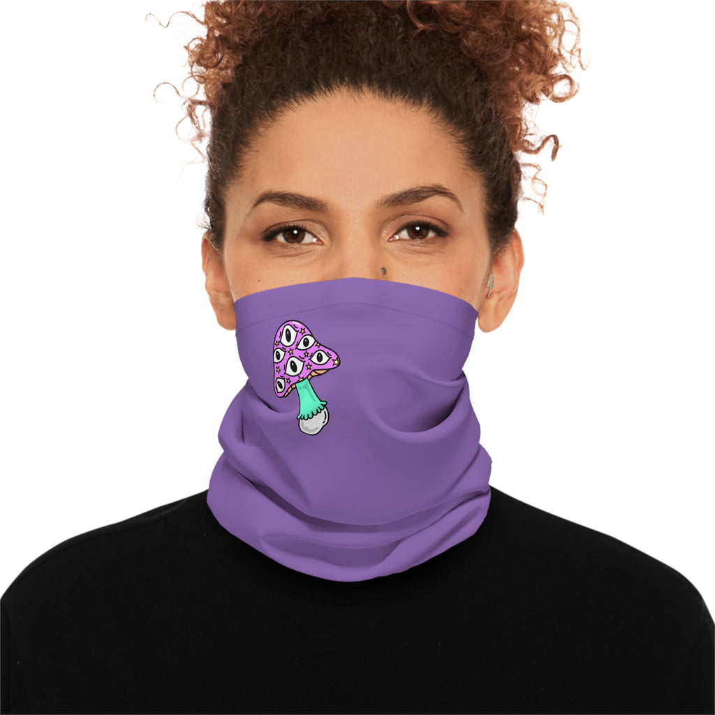 Mushroom Pattern Neck Gaiter — Purple Psychedelic Lightweight Face Scarf