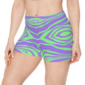 Psychedelic Swirl - Green & Purple Abstract Print Women's Shorts — AOP Activewear