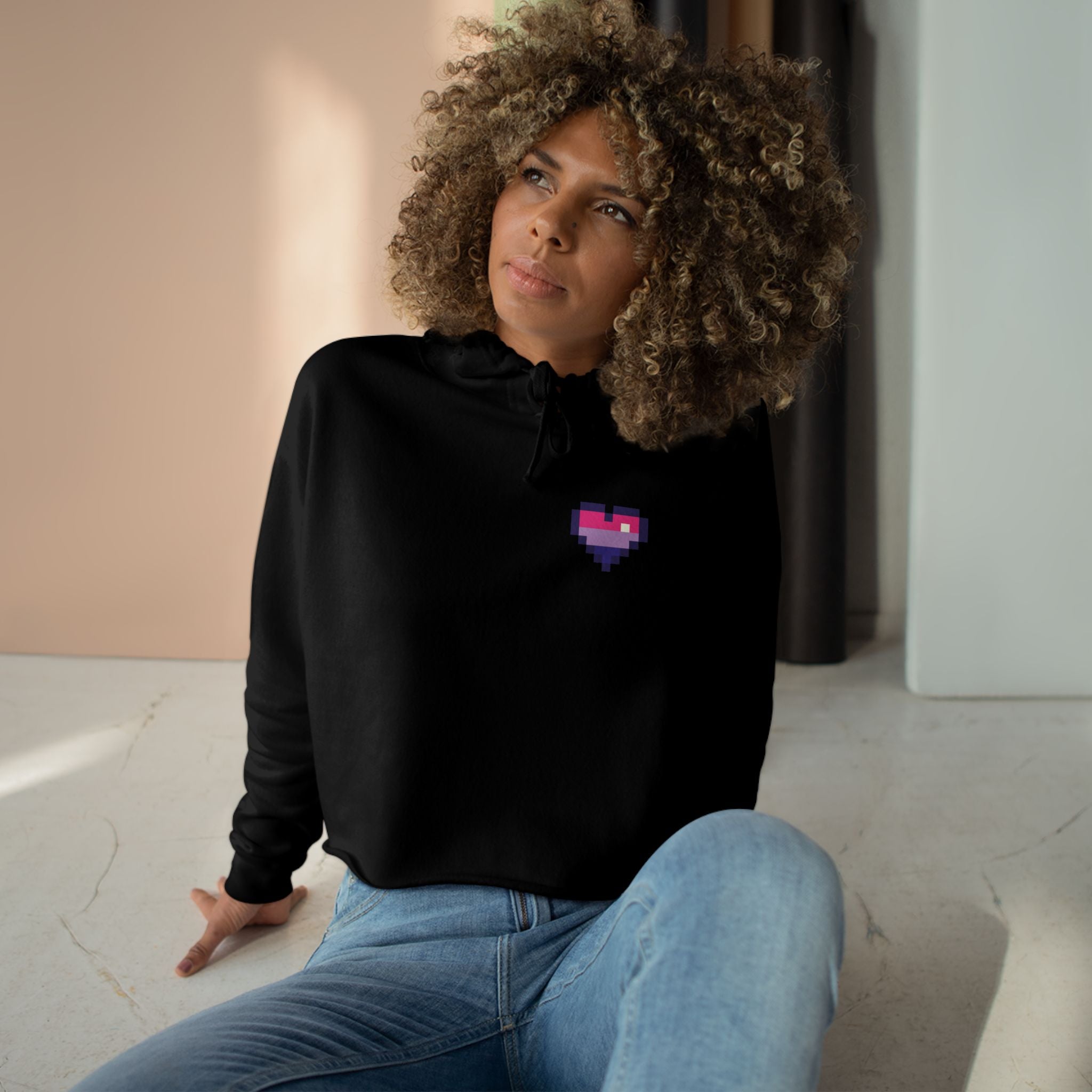 Cropped Hoodie — Pixel Bi Pride Heart