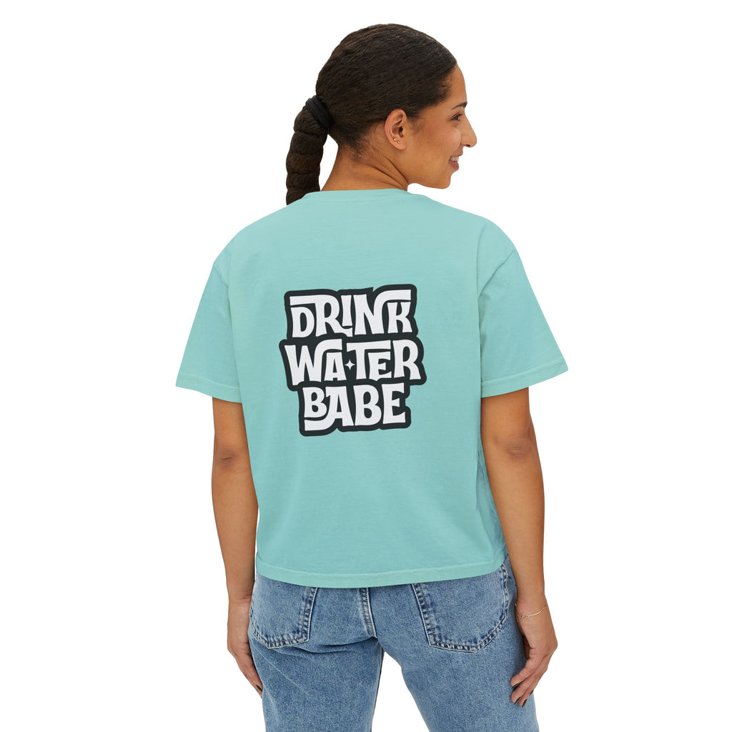 "Drink Water Babe" Boxy Tee — Women's Retro Graphic Crop T‑Shirt