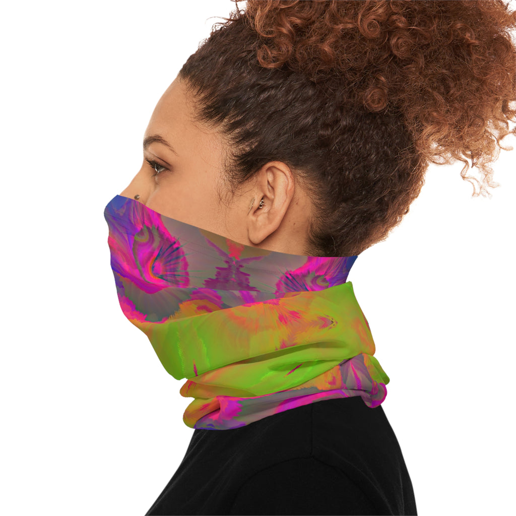 Psychedelic Kaleidoscope Neck Gaiter — Neon Green & Pink Lightweight Face Scarf