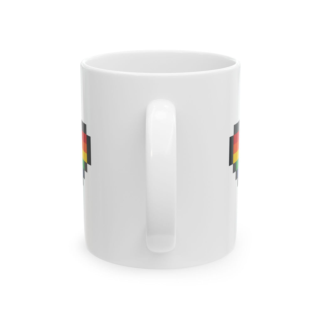Pixel Pride Heart Mug — LGBTQ+ Flag Ceramic Coffee Cup (11oz, 15oz)
