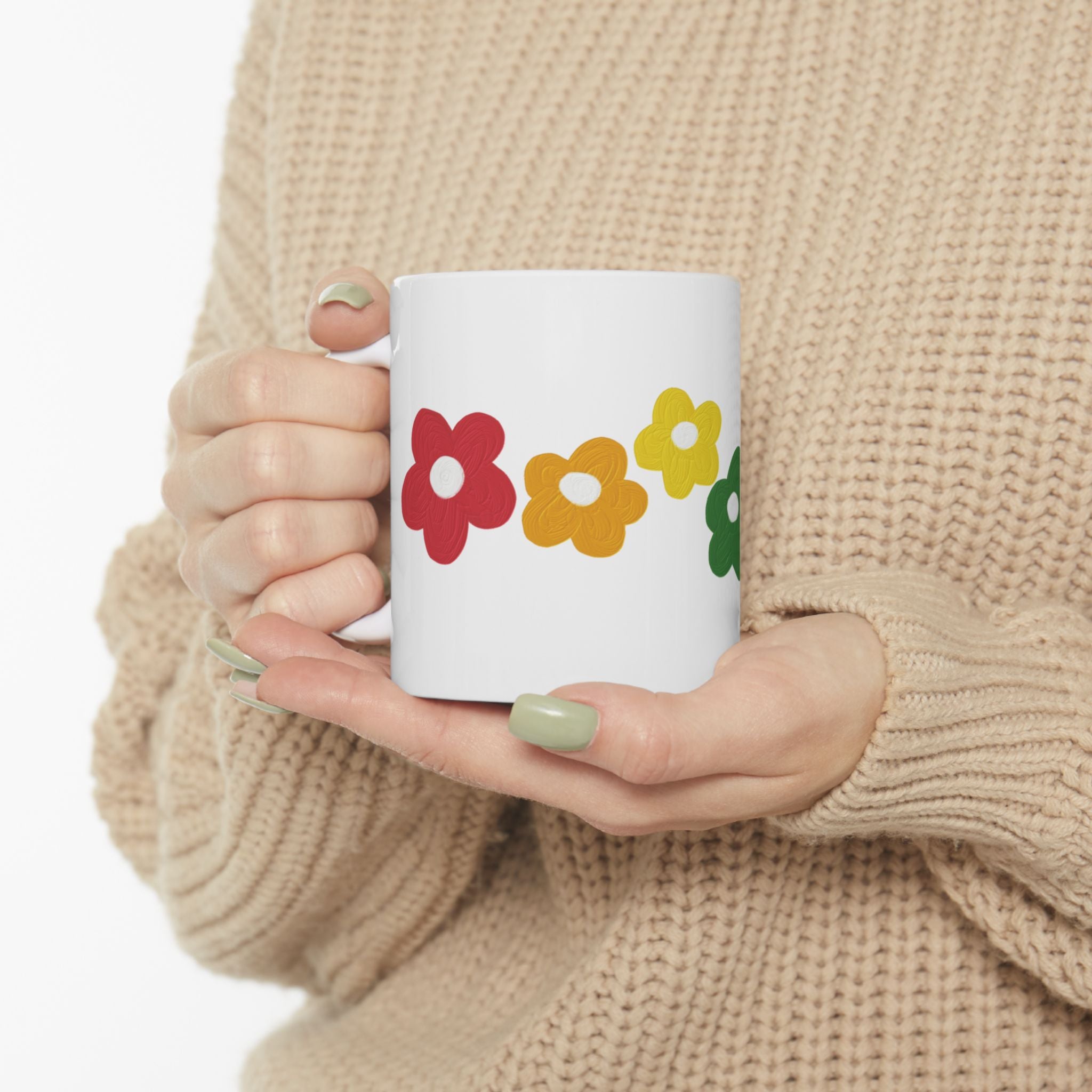 Floral Rainbow Mug — Colorful Daisy Ceramic Coffee Cup (11oz & 15oz)