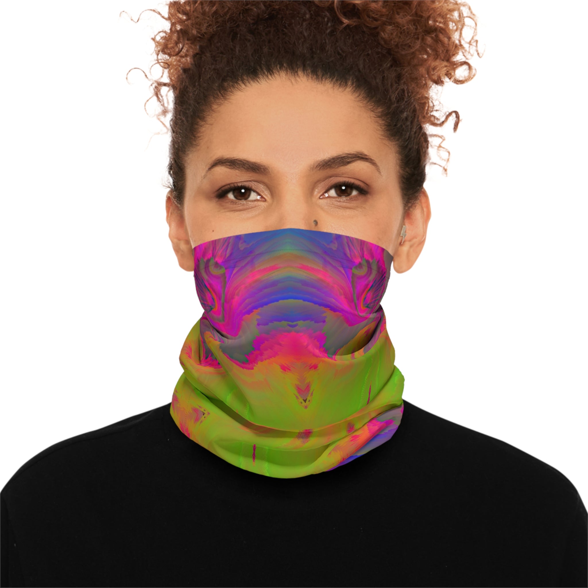 Psychedelic Kaleidoscope Neck Gaiter — Neon Green & Pink Lightweight Face Scarf