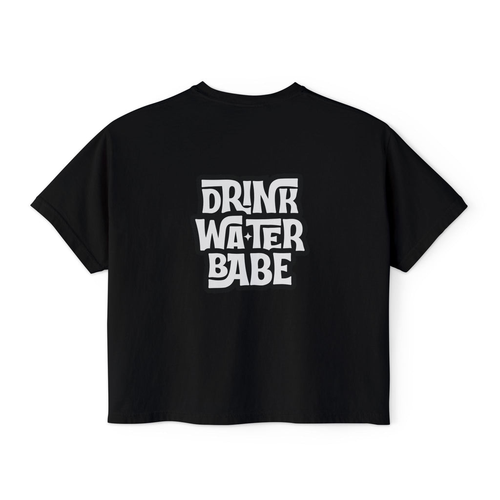 "Drink Water Babe" Boxy Tee — Women's Retro Graphic Crop T‑Shirt