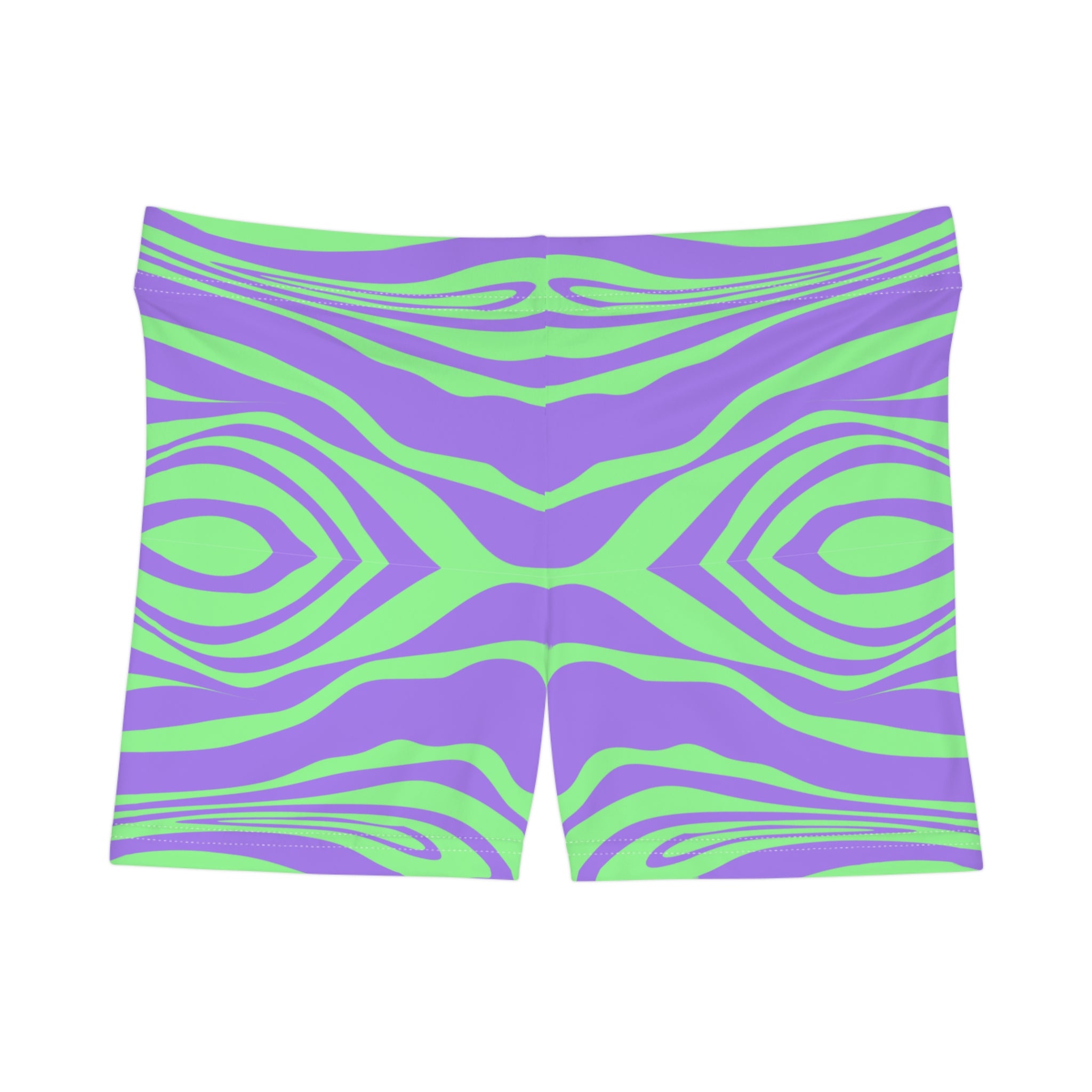 Psychedelic Swirl - Green & Purple Abstract Print Women's Shorts — AOP Activewear