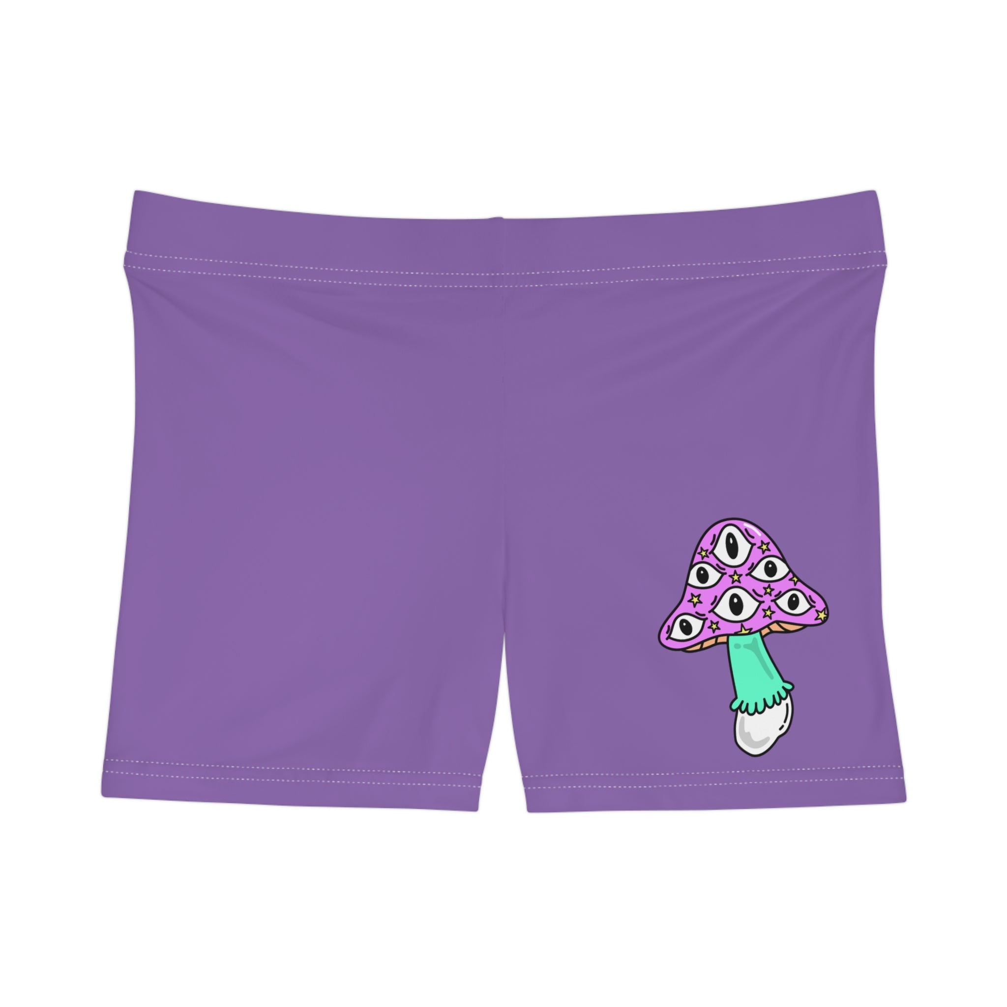 Purple Women's Shorts with Psychedelic Eye Mushroom Graphic