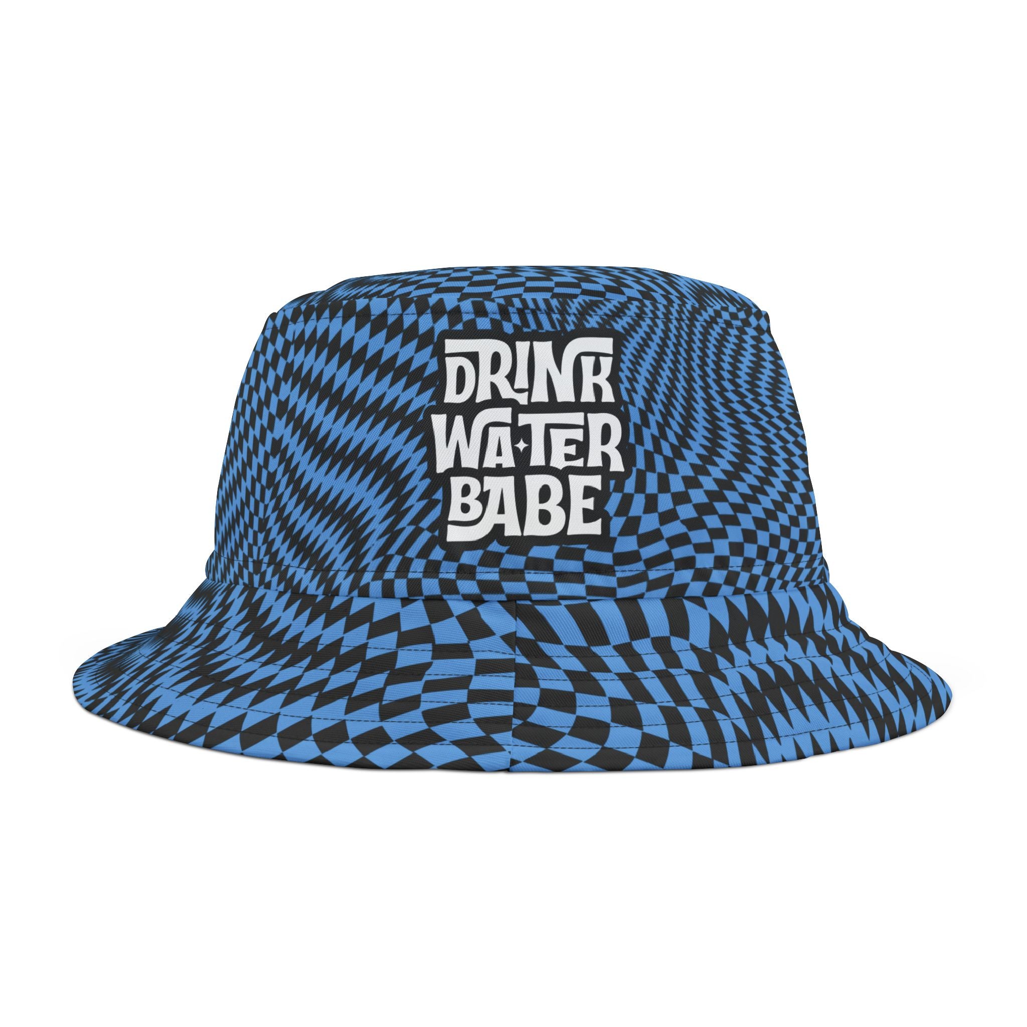 "Drink Water Babe" — Bucket Hat — Blue Optical Illusion Print