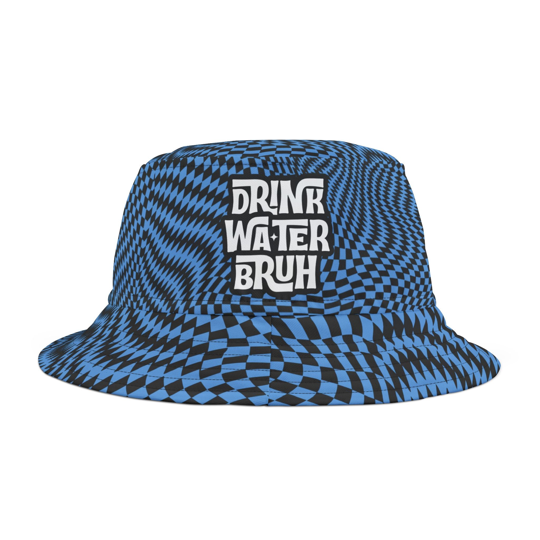 "Drink Water Bruh" — Bucket Hat — Blue Optical Illusion Print