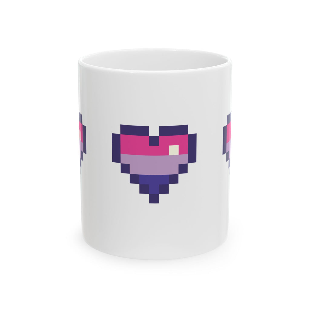 Pixel Bi Pride Heart Mug — LGBTQ+ Flag Ceramic Coffee Cup (11oz, 15oz)