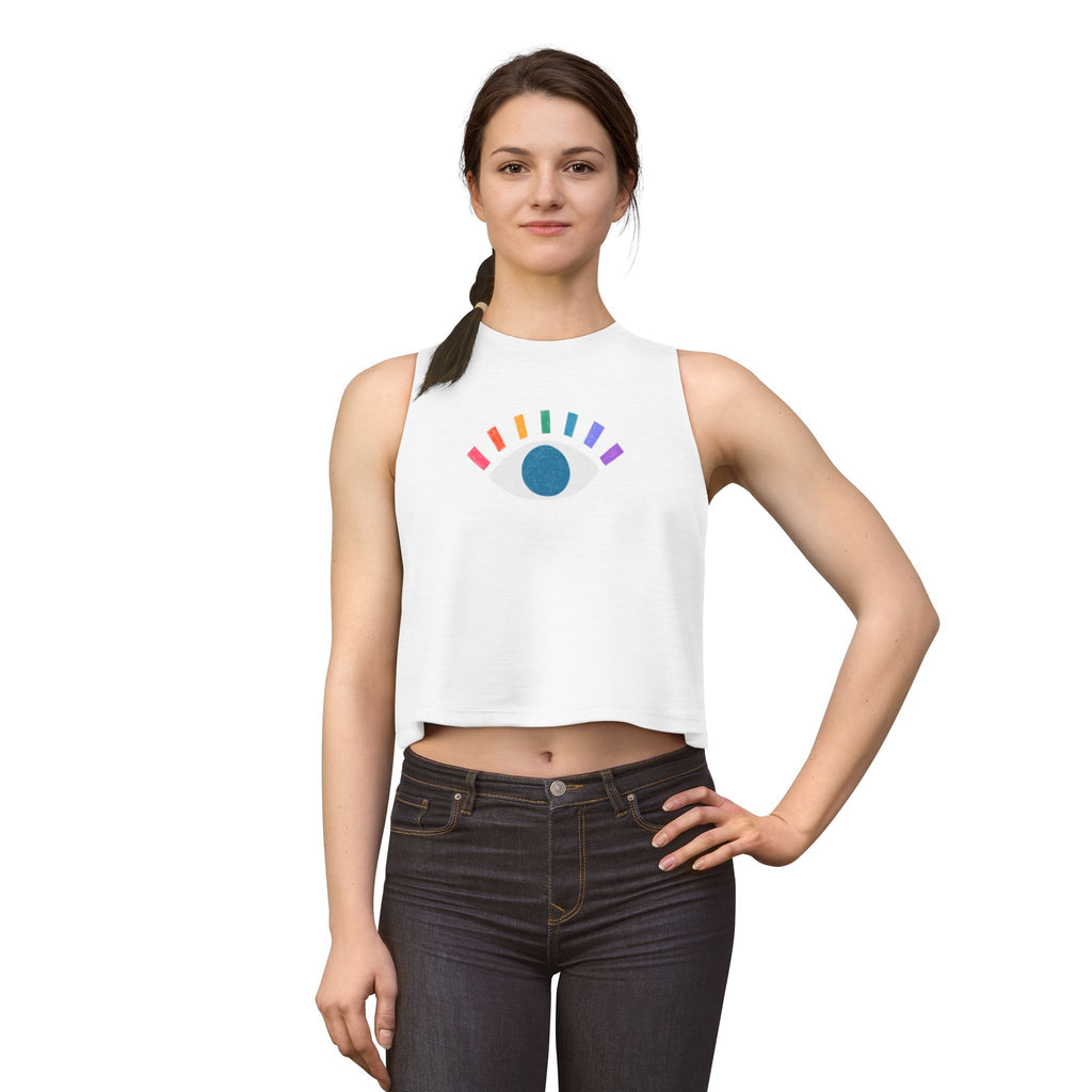 Rainbow Eye Women’s Crop Top — Minimal Graphic Muscle Tank