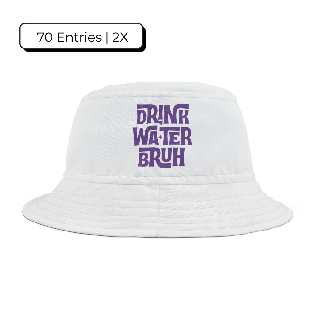 "Drink Water Bruh" — Bucket Hat — White/Purple