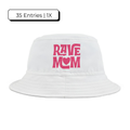 "Rave Mom" with Love — Bucket Hat — White/Pastel Pink - Bows and Hearts Under Brim