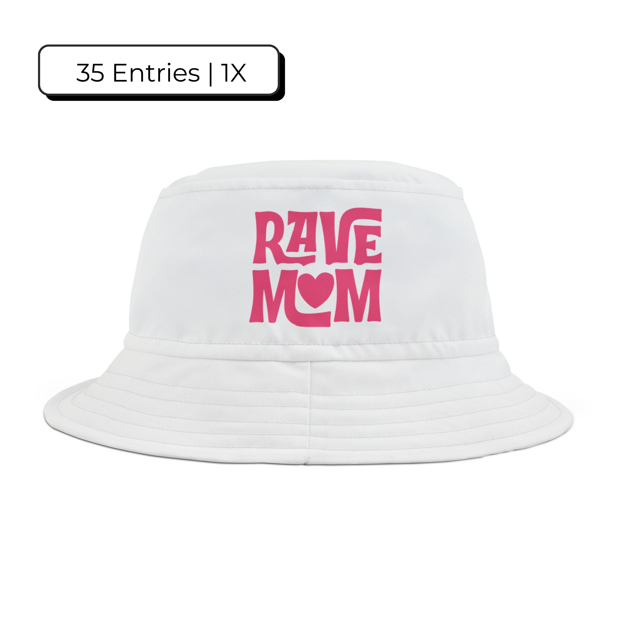"Rave Mom" with Love — Bucket Hat — White/Pastel Pink - Bows and Hearts Under Brim