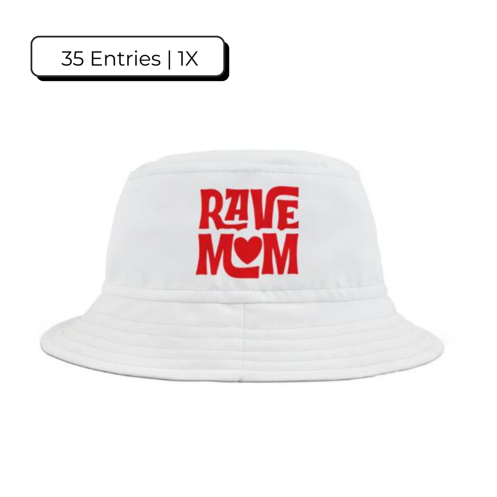 "Rave Mom" with Love — Bucket Hat — White/Red