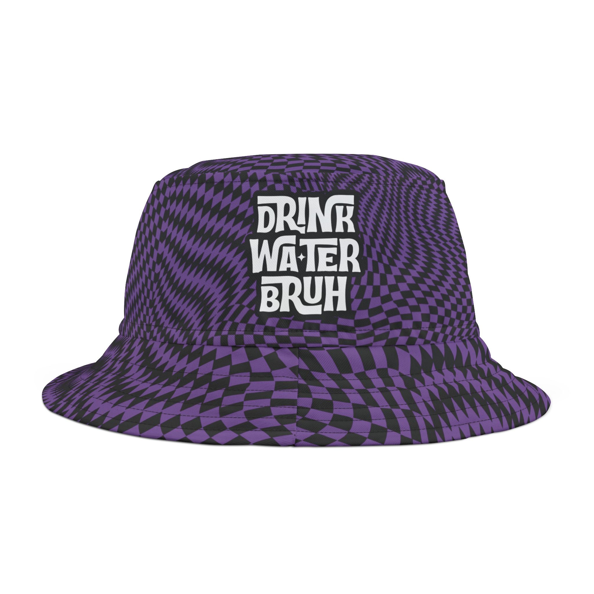 "Drink Water Bruh" — Bucket Hat — Purple Optical Illusion Print