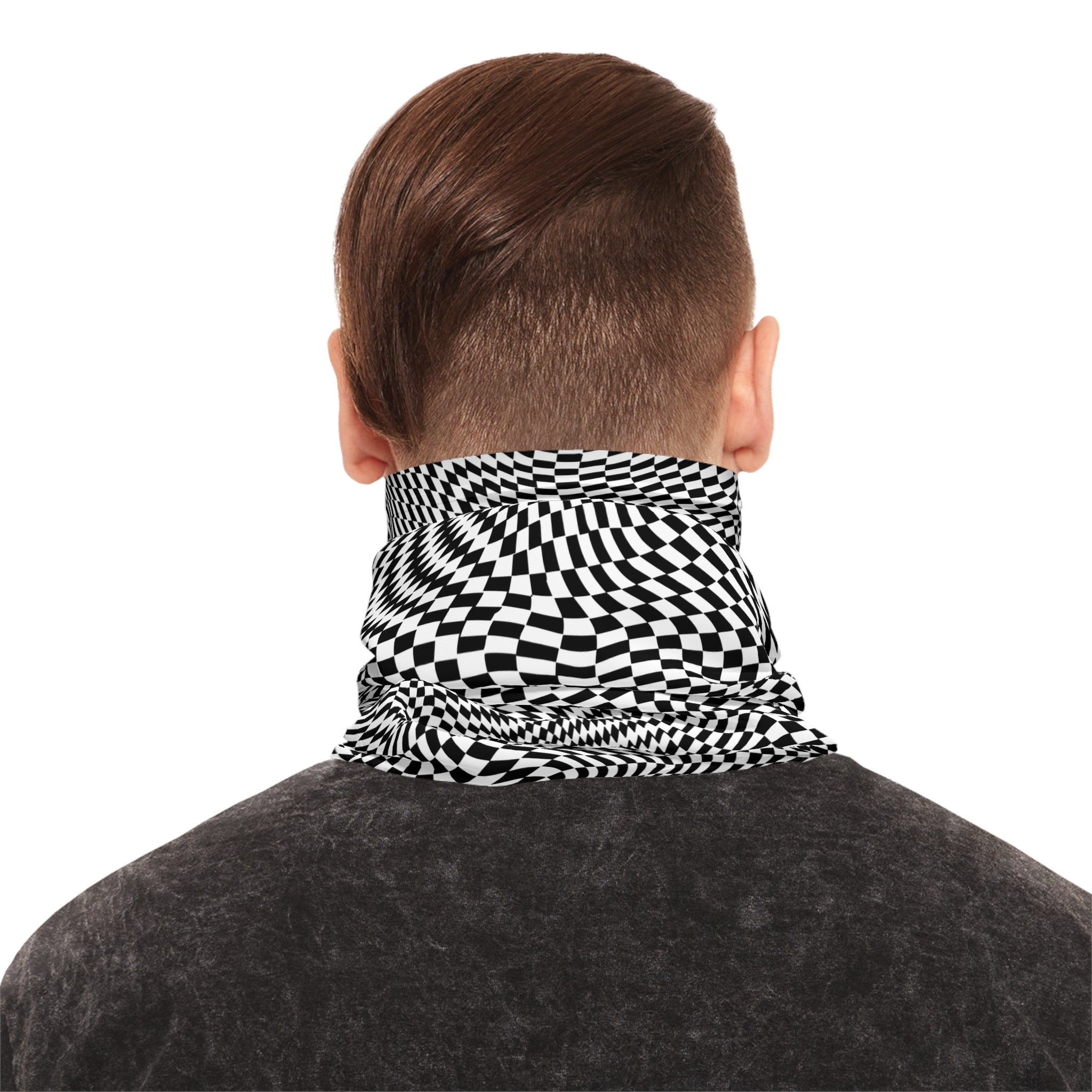 Neck Gaiter — Black & White Optical Illusion Pattern