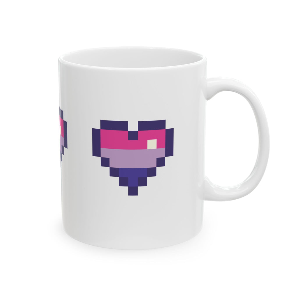 Pixel Bi Pride Heart Mug — LGBTQ+ Flag Ceramic Coffee Cup (11oz, 15oz)