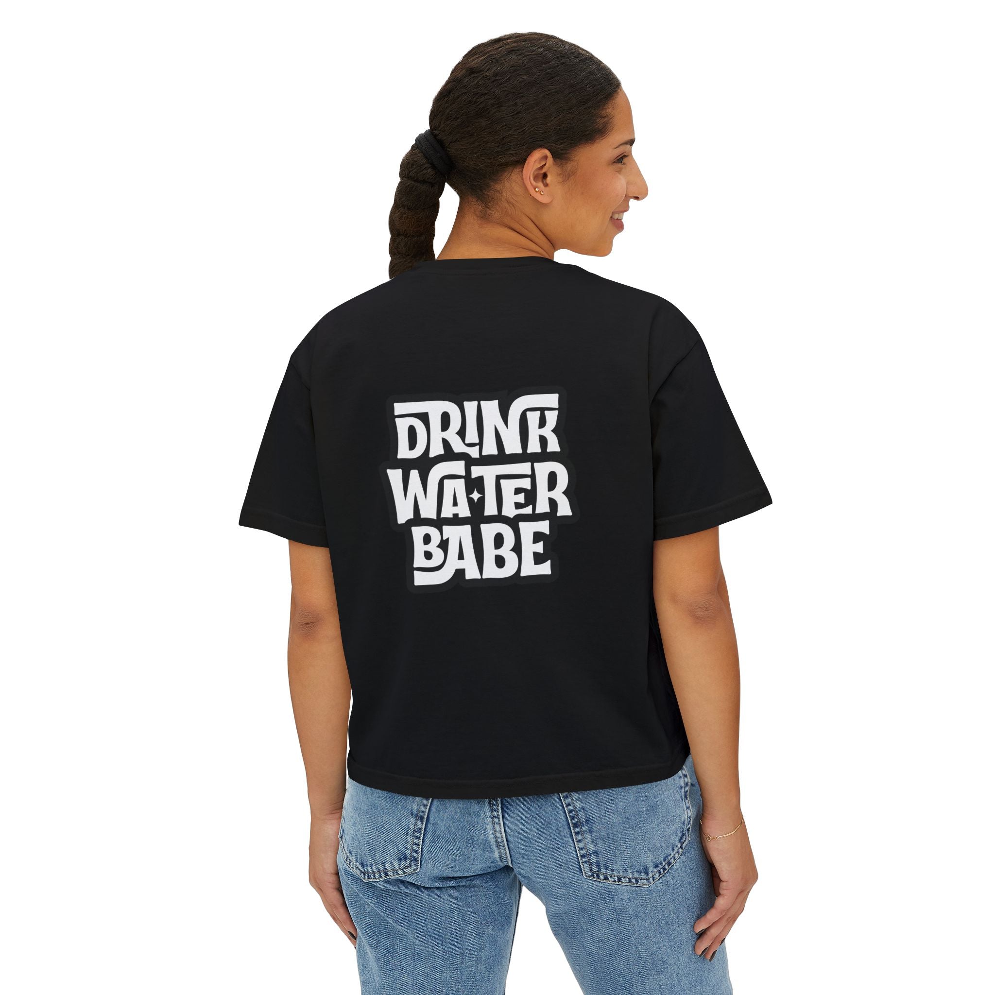 "Drink Water Babe" Boxy Tee — Women's Retro Graphic Crop T‑Shirt