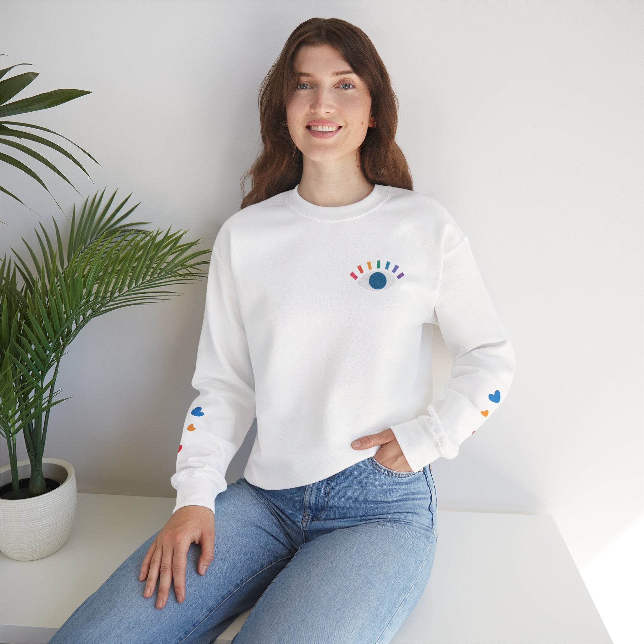 "Eye See You" Minimal Rainbow Eye Crewneck Sweatshirt