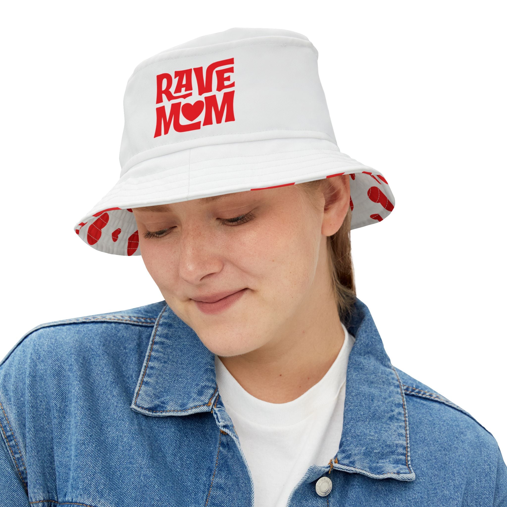 "Rave Mom" with Love — Bucket Hat — White/Red