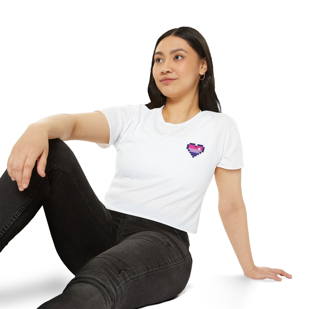 Pixel Bi-Pride Heart Crop Top — Women's Festival Graphic Tee