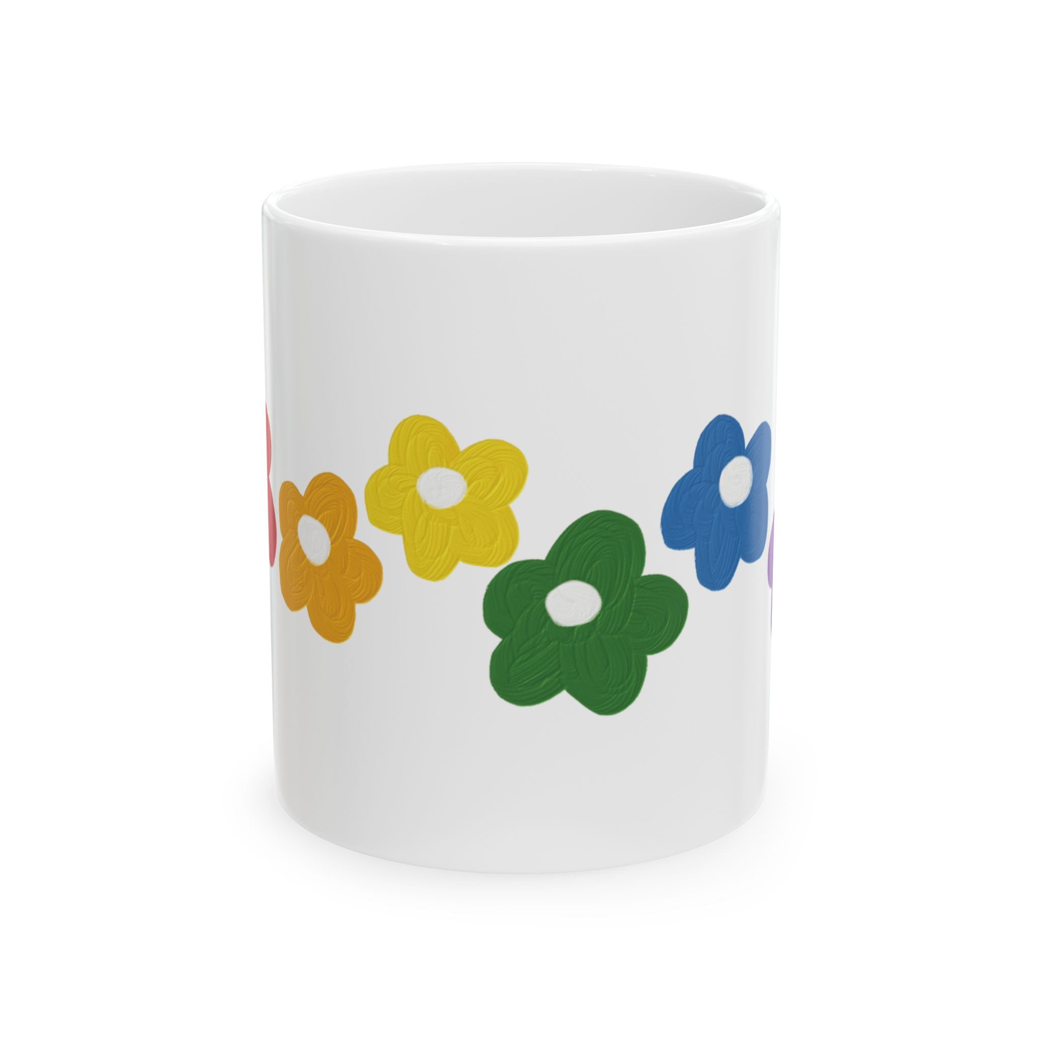 Floral Rainbow Mug — Colorful Daisy Ceramic Coffee Cup (11oz & 15oz)